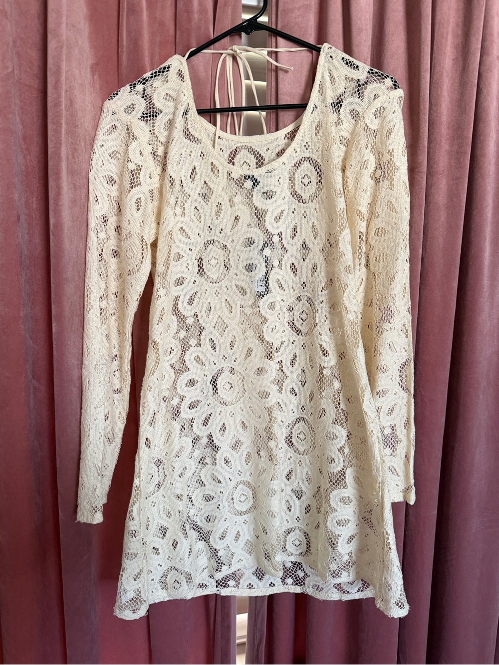 Boohoo Cream Floral Lace Long Sleeve Dress Swim Cover Up